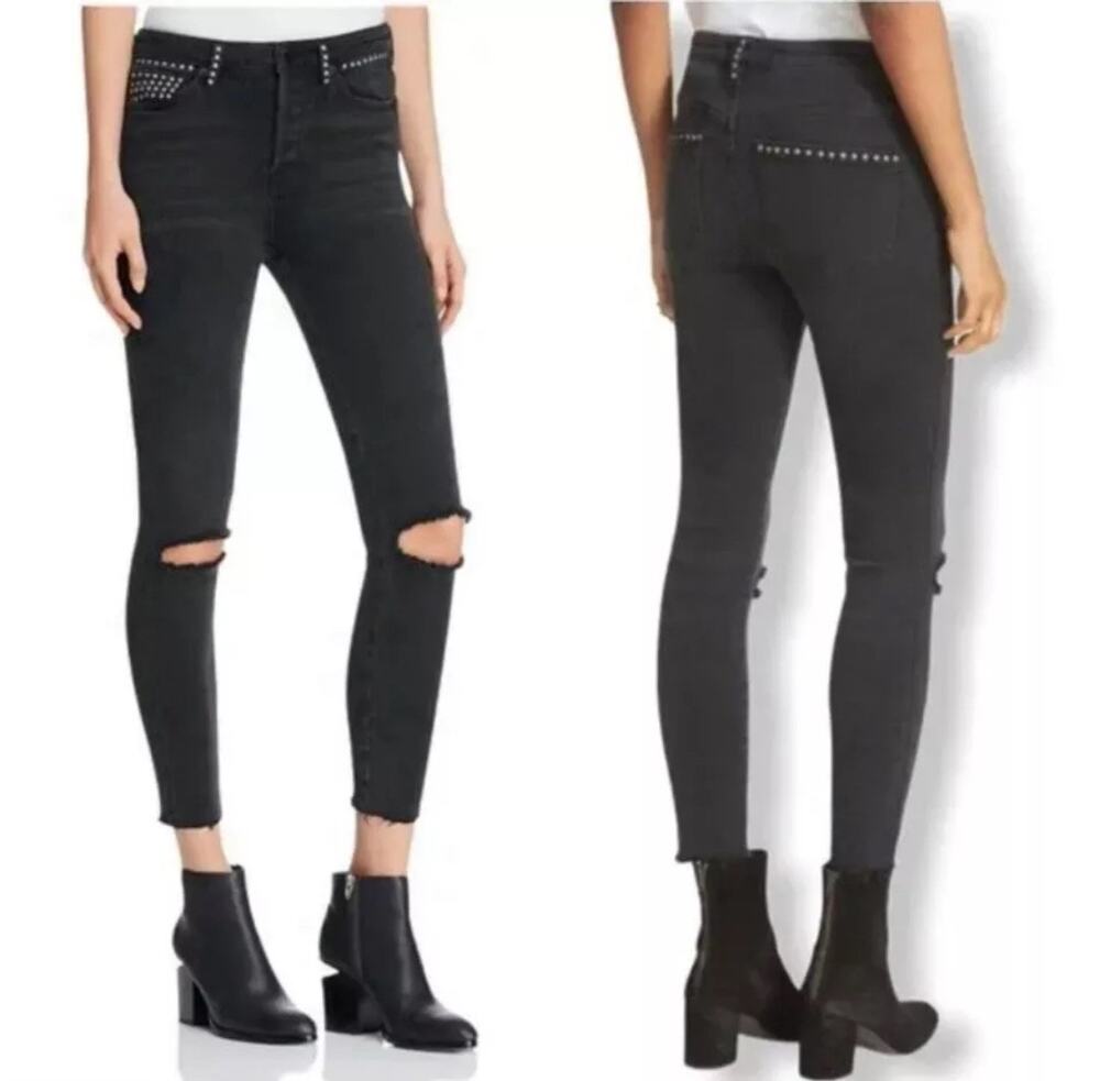 Free People Payton Studded Black Skinny Jeans Women’s Size 31 Boho Rocker Denim